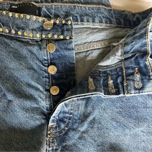 ASOS Rhinestone Studded Denim Jeans With Split Calf Hem Button Fly 32x36 Tall